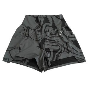 GYMSHARK Black and Grey Marble Pattern Shorts Size Small Women’s